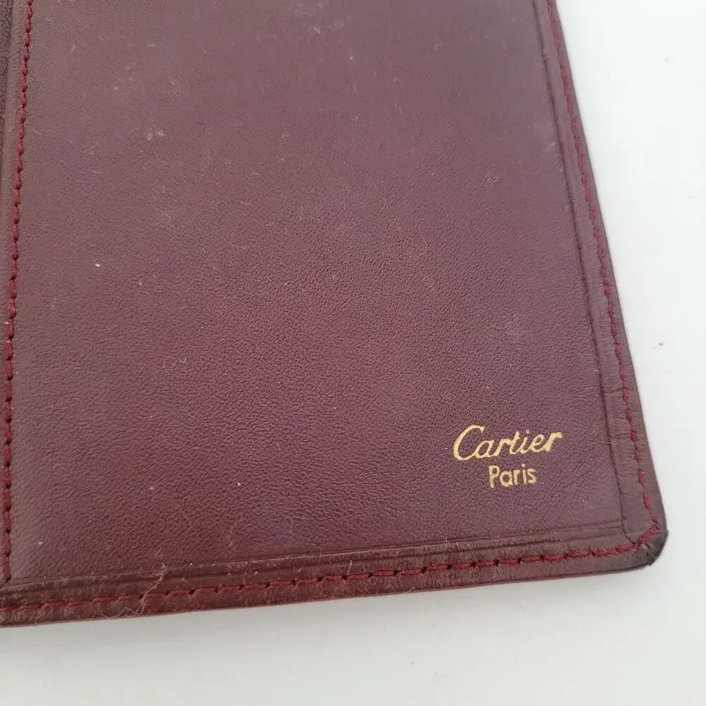 Cartier Vintage Bifold Leather Bordeaux Red Wallet Large Credit Card Checkbook